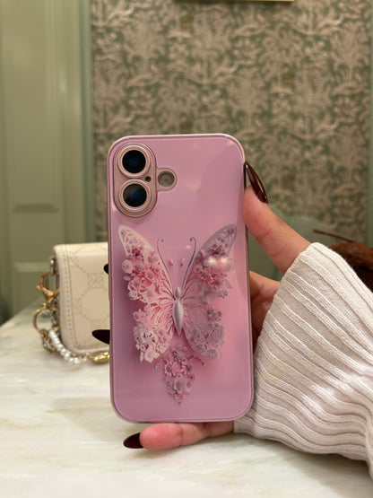 Floral Butterfly Glass-Back iPhone Case