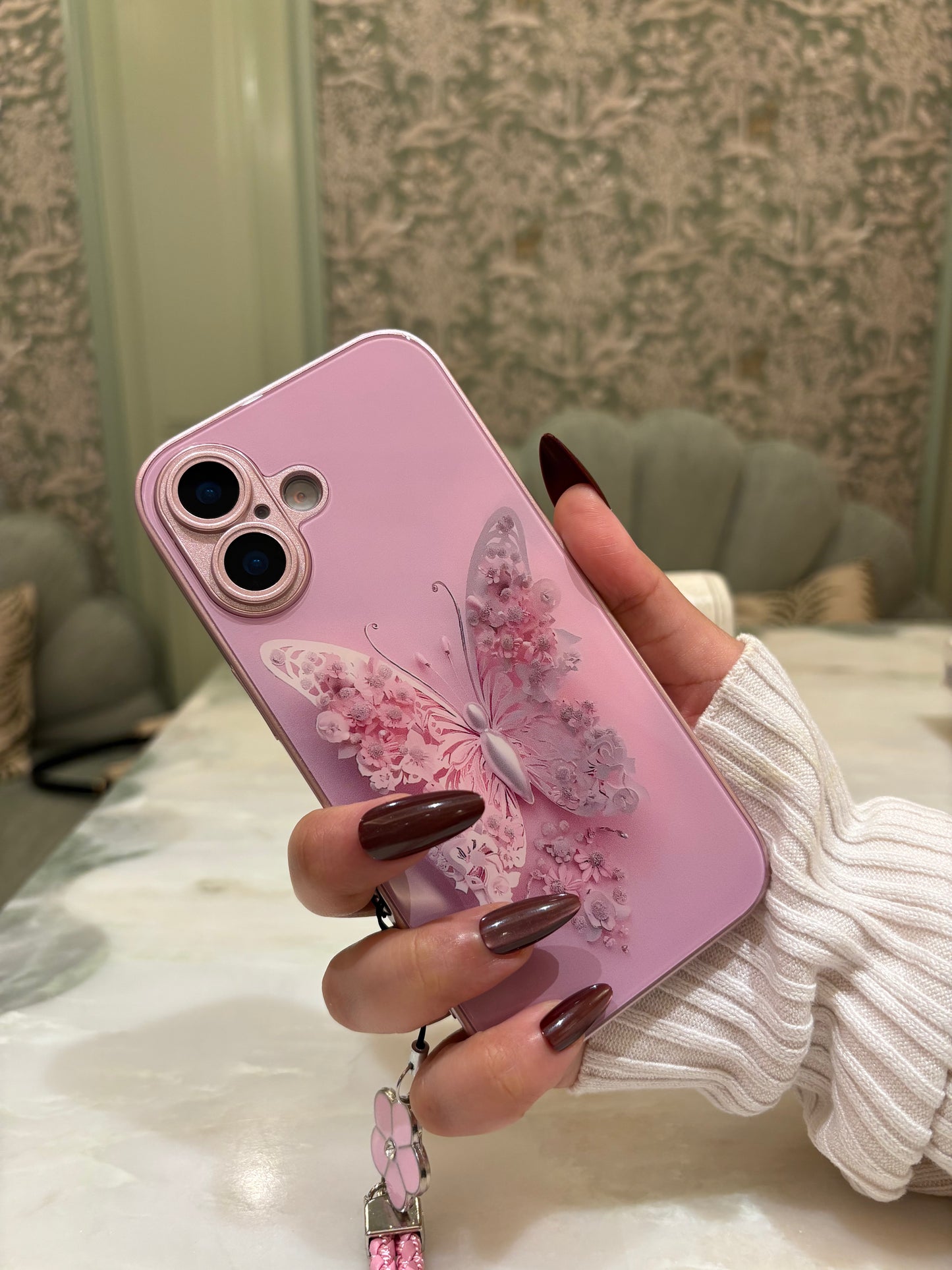 Floral Butterfly Glass-Back iPhone Case