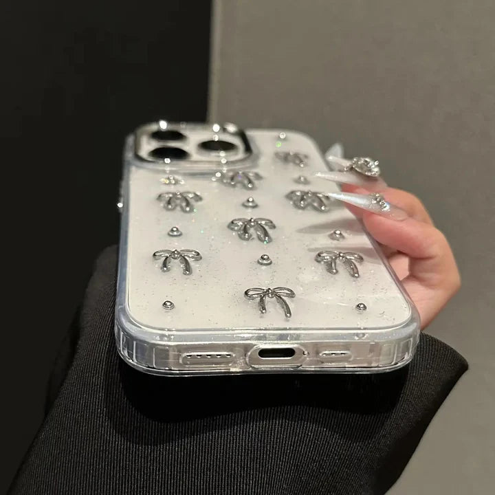 Transparent Glitter Bow iPhone Case