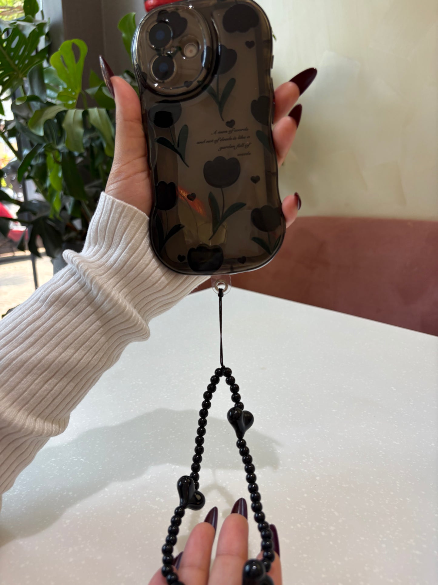 Black Tulip TPU Phone Case with Phone Charm
