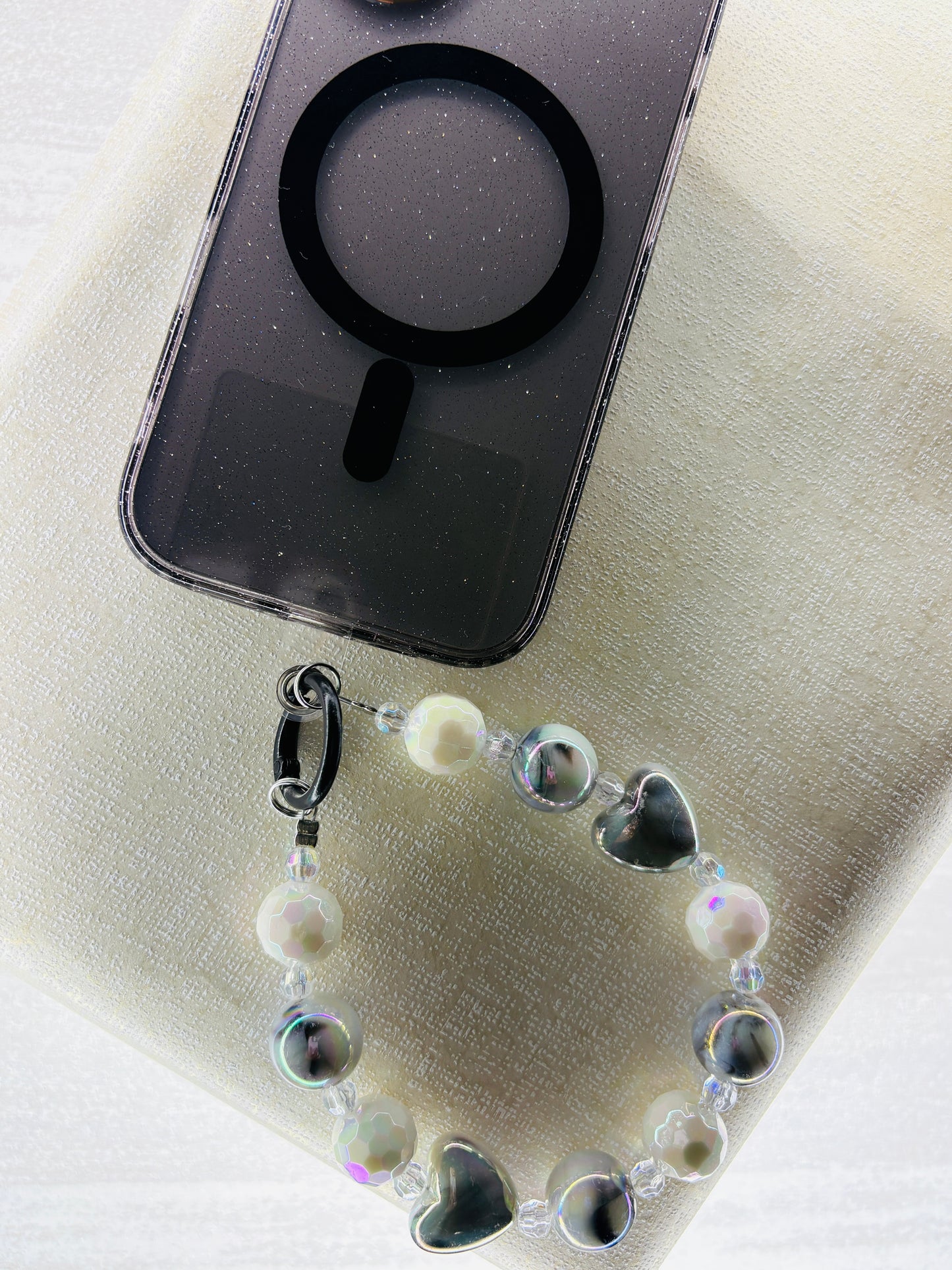 Black Glitter Magnetic MagSafe Case with Charm – iPhone 