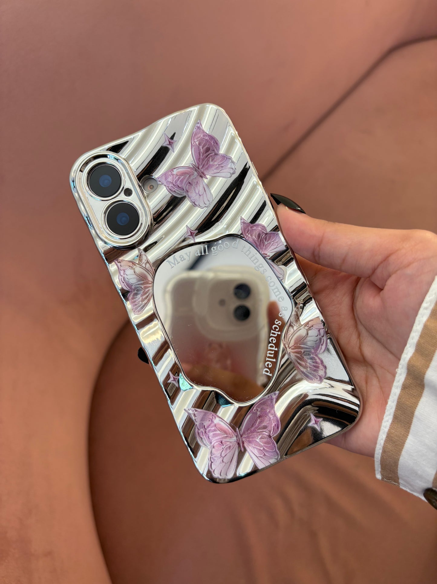 Mirror Butterfly iPhone Case – Reflective Glam & Shock Protection