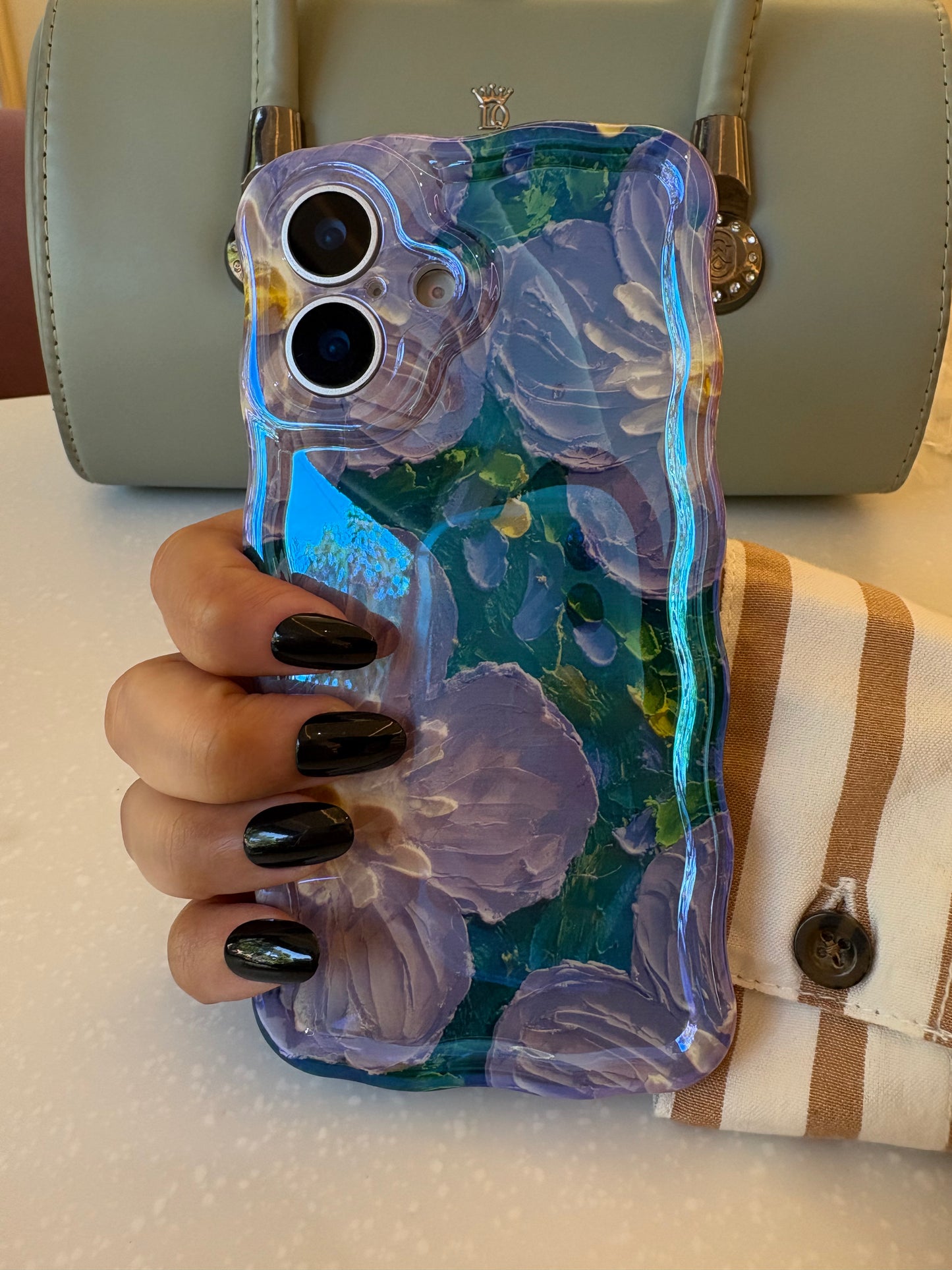 Glossy Purple Tropical Floral Oil Painting