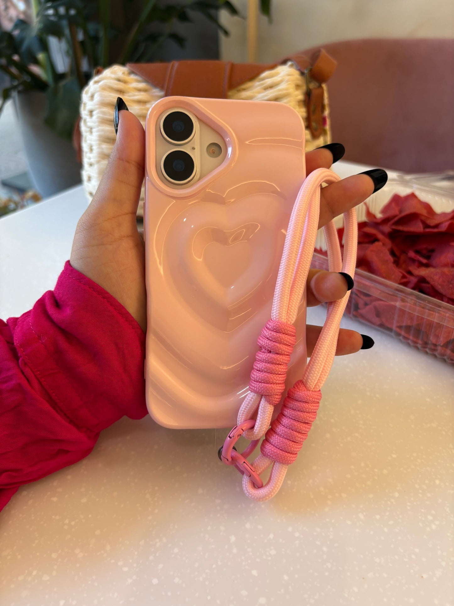 Pink Wavy Heart with Lanyard Charm - iPhone Case