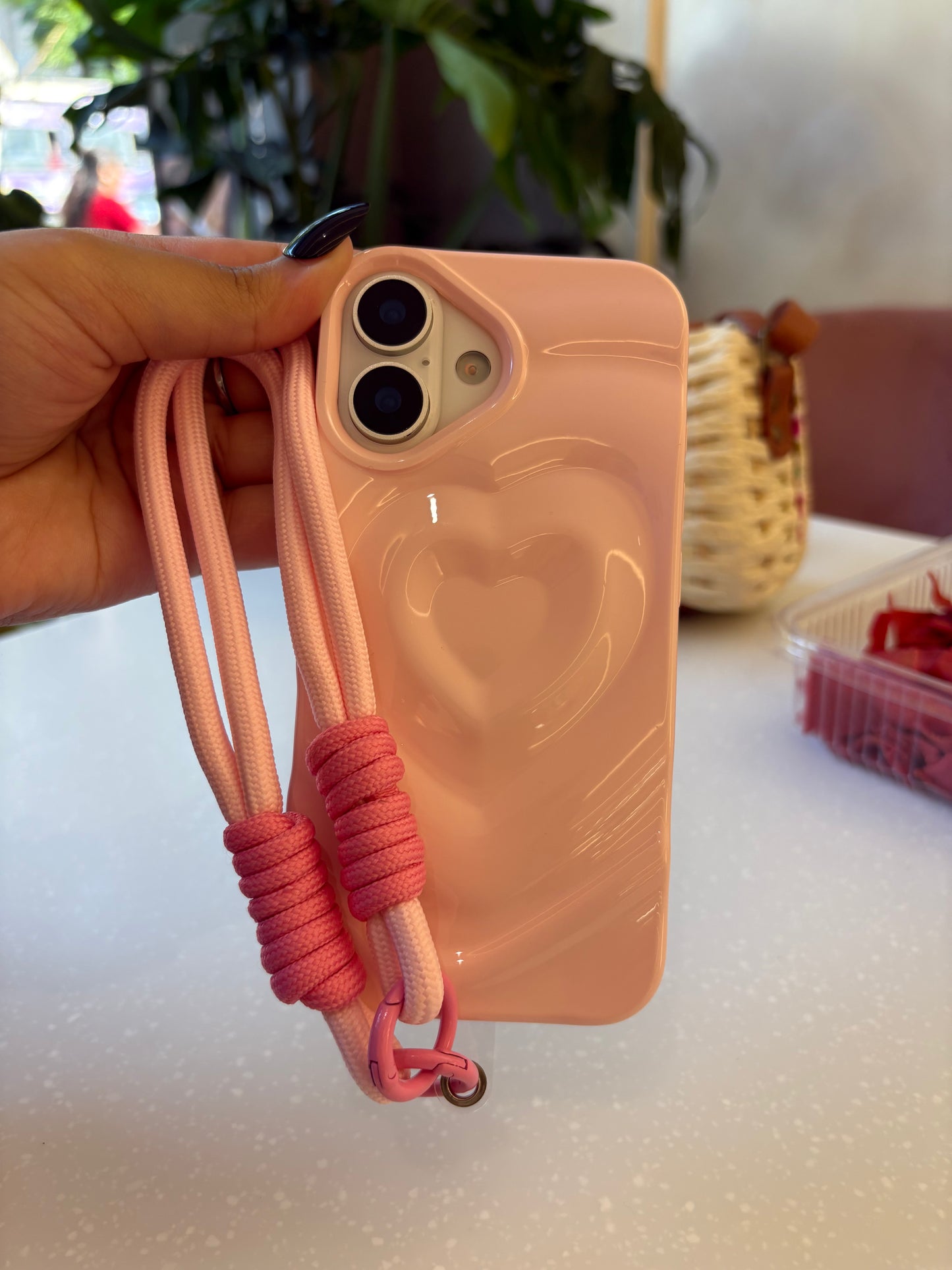 Pink Wavy Heart with Lanyard Charm - iPhone Case