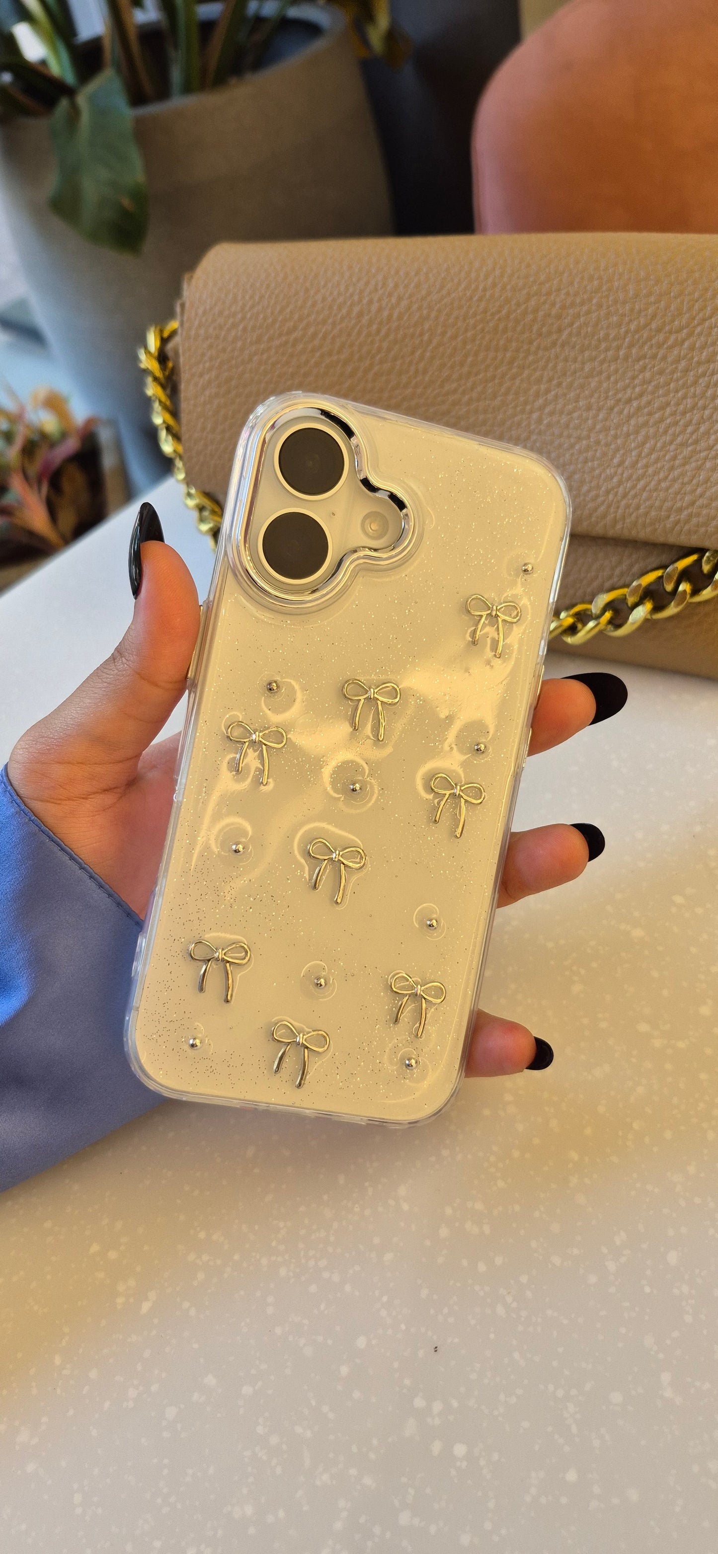Transparent Glitter Bow iPhone Case
