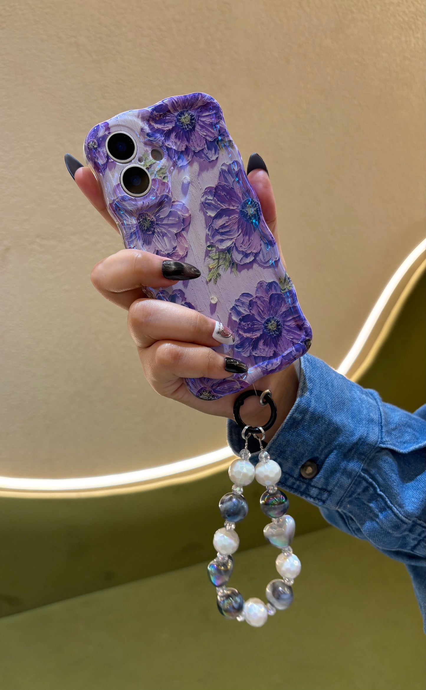 Violet Blossom Oil Painting Flower iPhone Mobile Case with Charm