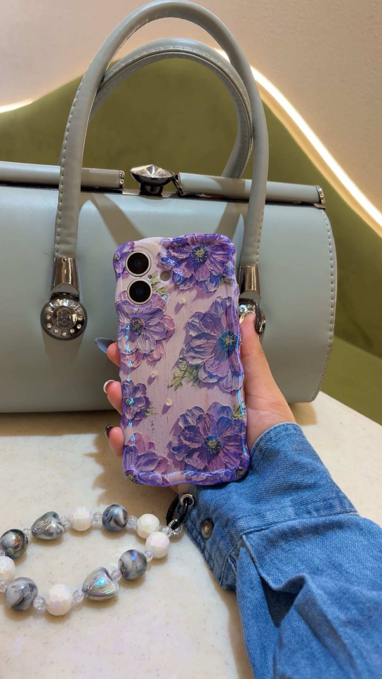 Violet Blossom Oil Painting Flower iPhone Mobile Case with Charm