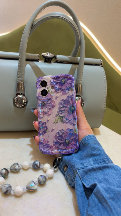 Violet Blossom Oil Painting Flower iPhone Mobile Case with Charm
