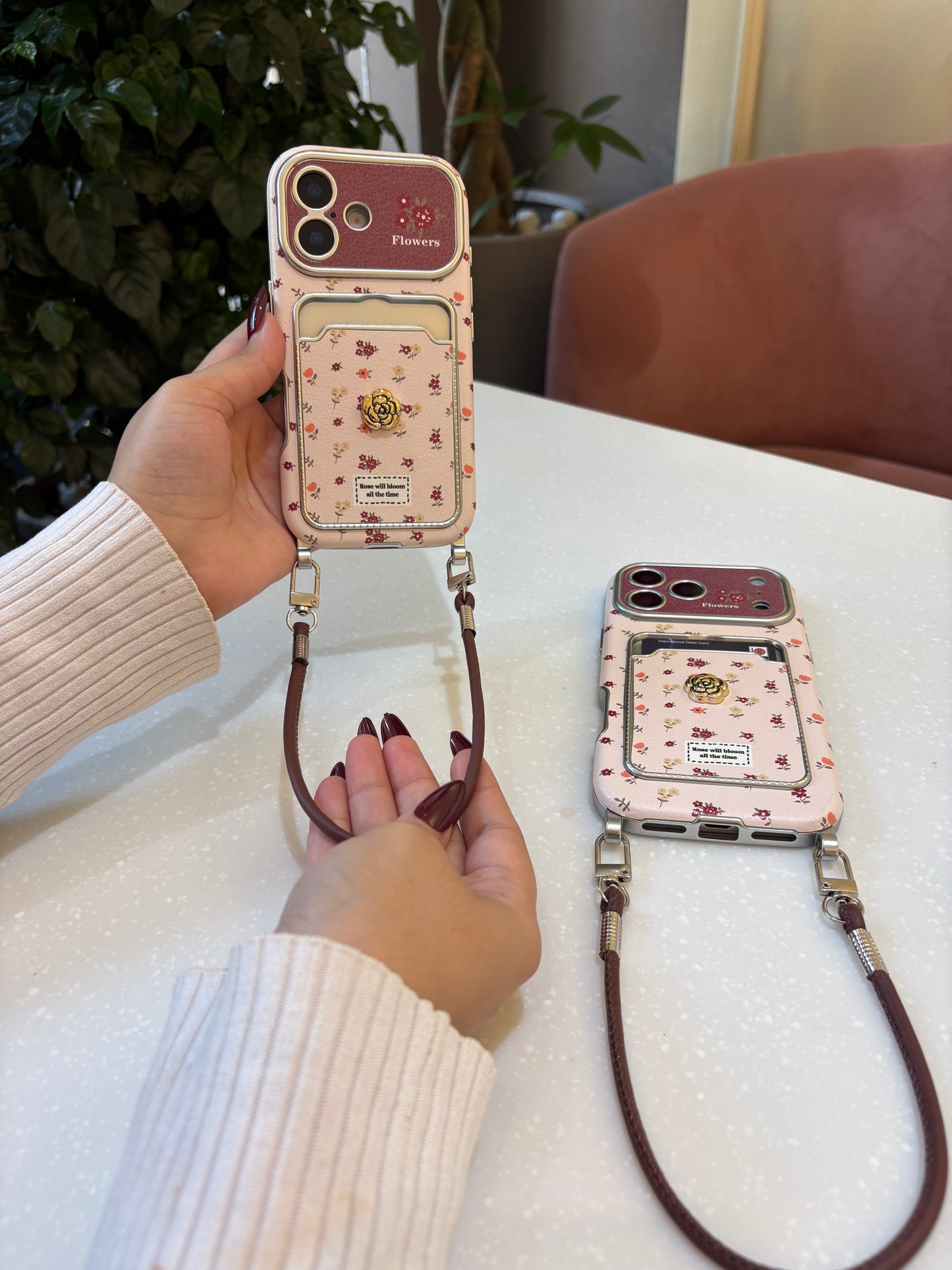 Rosy Garden Crossbody Card Case