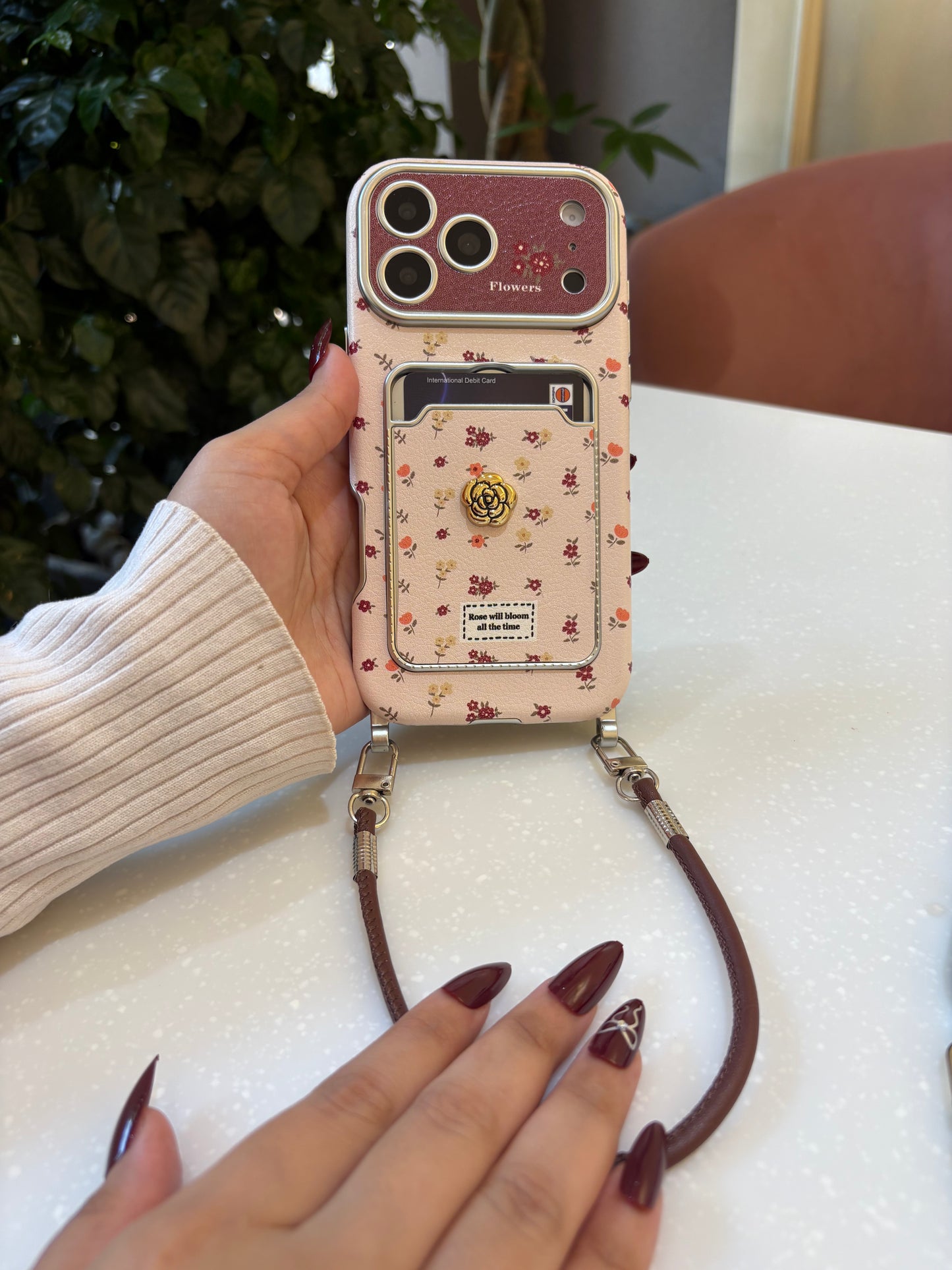 Rosy Garden Crossbody Card Case