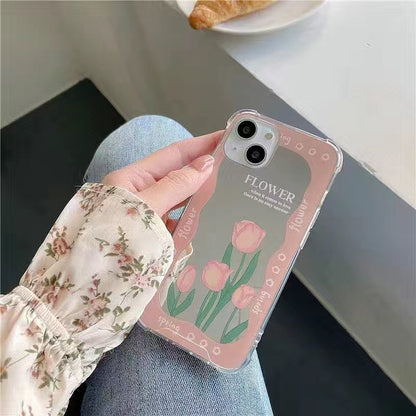 Mirror Tulip Reflective Floral Back iPhone Case