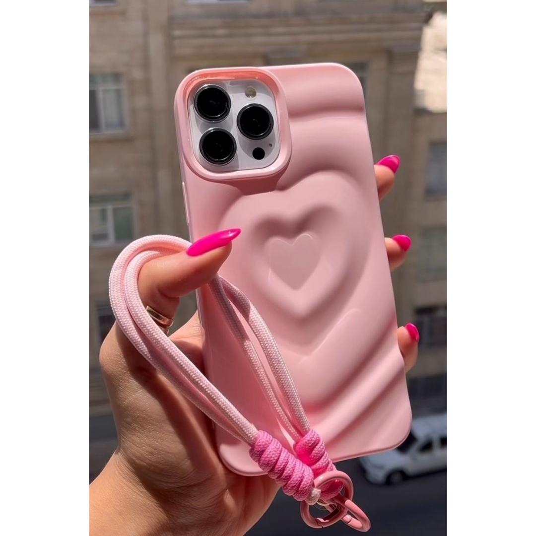 Pink Wavy Heart with Lanyard Charm - iPhone Case