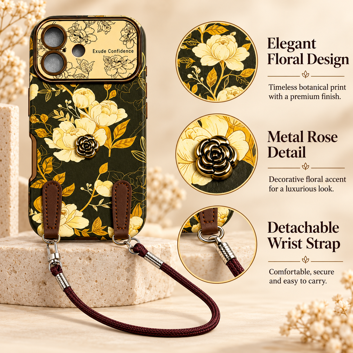 Vintage Camellia Crossbody Case