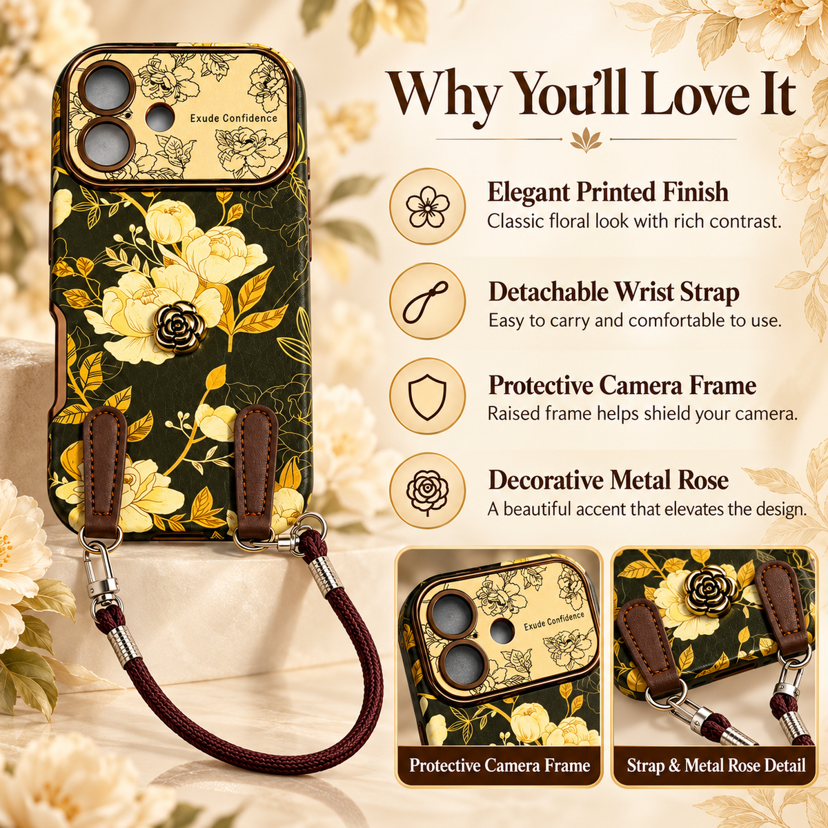 Vintage Camellia Crossbody Case