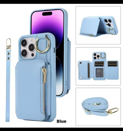 Business multifunction holder crossbody string wallet leather mobile phone case