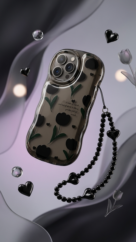 Black Tulip TPU Phone Case with Phone Charm