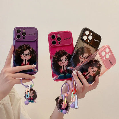 Cartoon Geek Girl iPhone Case with Charm