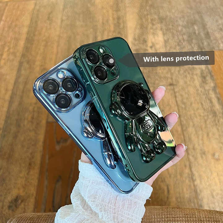 Astronaut Electroplated Phone Case with Lens Protection and Holder (for Men & Women)