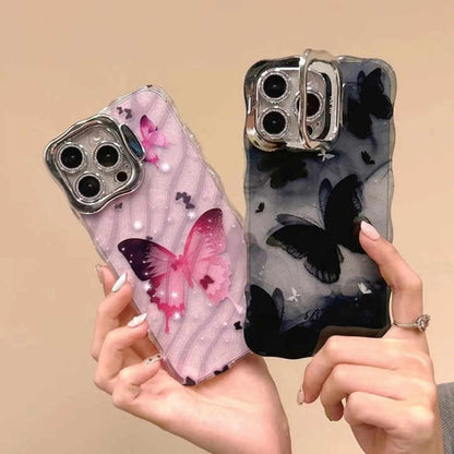 New electroplate lens holder wave glitter TPU print butterfly phone case