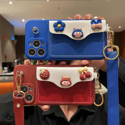 Fashion flower girls leather phone case wallet bag