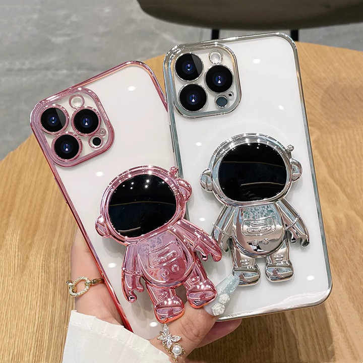 Astronaut Electroplated Phone Case with Lens Protection and Holder (for Men & Women)