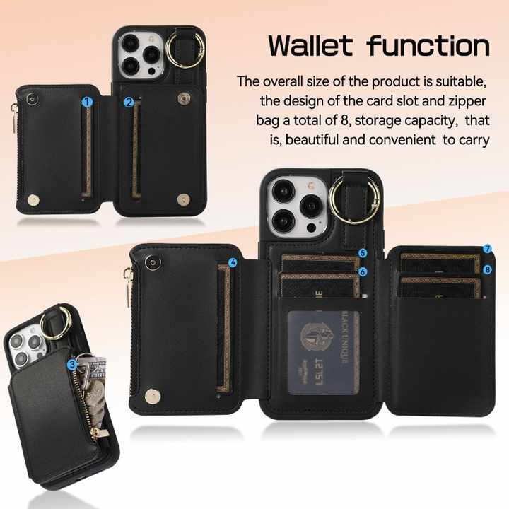Business multifunction holder crossbody string wallet leather mobile phone case