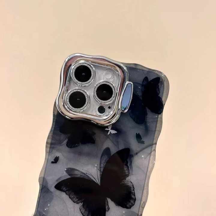 New electroplate lens holder wave glitter TPU print butterfly phone case