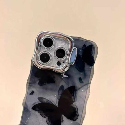 New electroplate lens holder wave glitter TPU print butterfly phone case