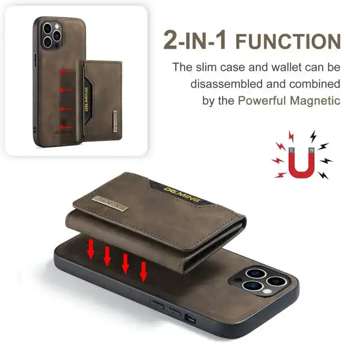 High Quality Multifunction Card Slots 2 In 1 Magnetic Fold Wallet Leather Phone Case