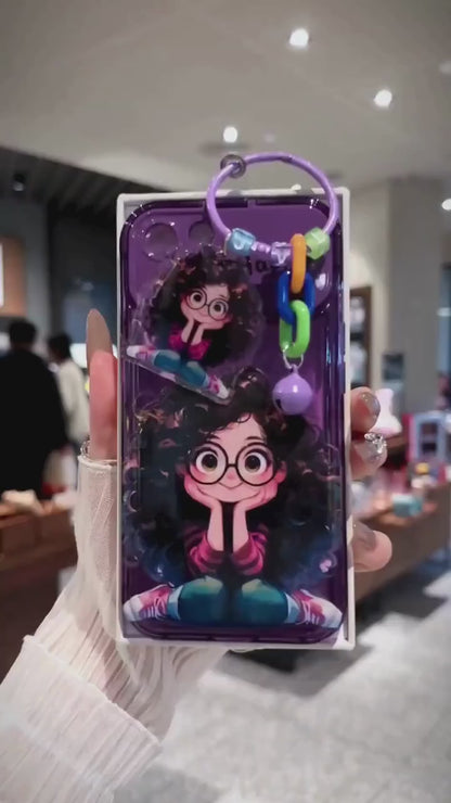 Cartoon Geek Girl iPhone Case with Charm