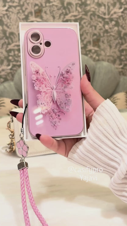 Floral Butterfly Glass-Back iPhone Case