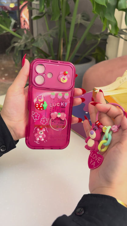 Strawberry Bear Mirror Case with Charm – Cute & Functional iPhone Cover
