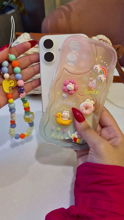 Curvy Edge Clear iPhone Case with Charm – Trendy & Protective