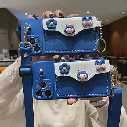 Fashion flower girls leather phone case wallet bag