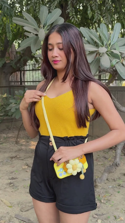 Handwoven Sunflower Wrist‑Strap Phone Case for iPhone