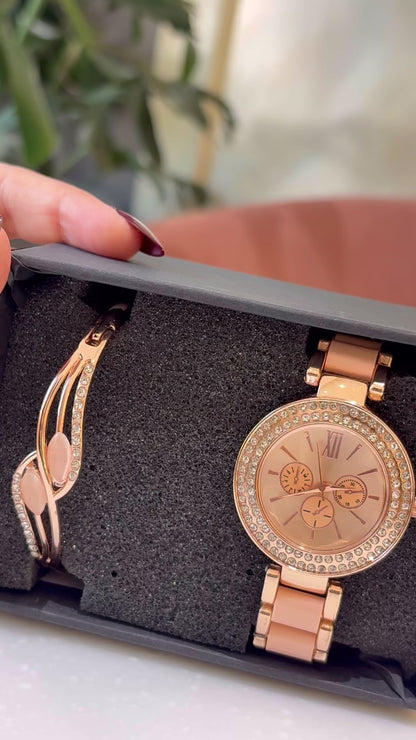 All-Rosegold Luxury Statement Set (Watch and Bracelet Set)
