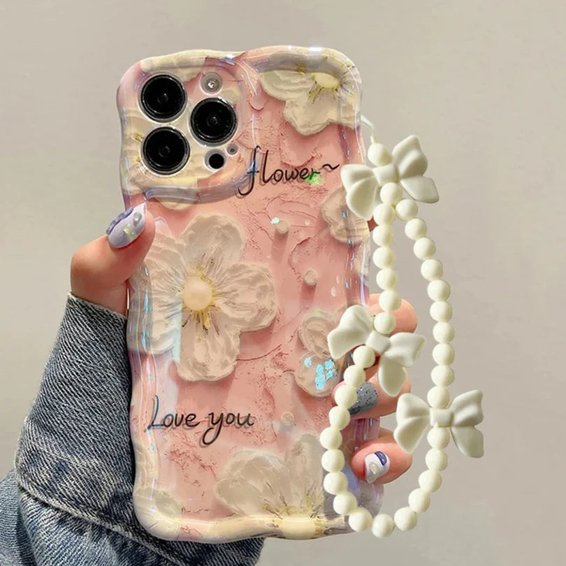 White Blossom Pastel iPhone Case with Charm